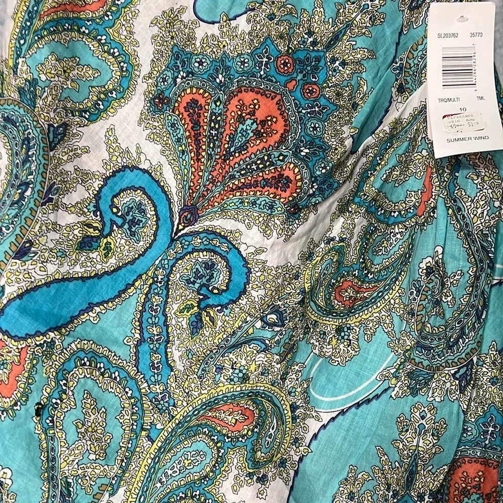 Sunny Leigh NWT Linen Summer Wind Turquoise/Multi Paisley Print Faux Wrap Skirt - Picture 9 of 10